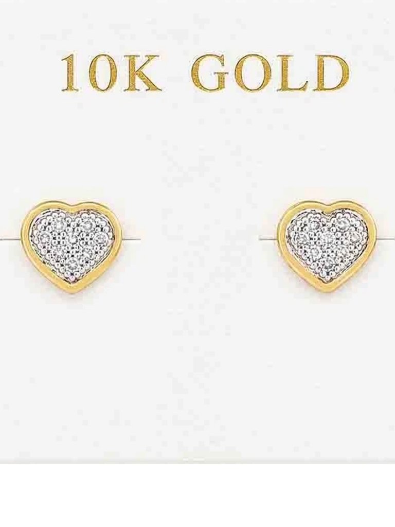 Genuine 0.16 Cts Diamond Heart Stud Earrings Solid 10k Gold